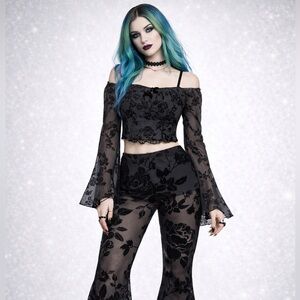 Goth Whimsical Fairy 70’s Flocked Velvet Floral Set